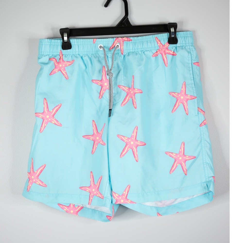 Maamgic Swim Trunks Mens Medium Blue Starfish Excellent Quick Dry Mesh Lined